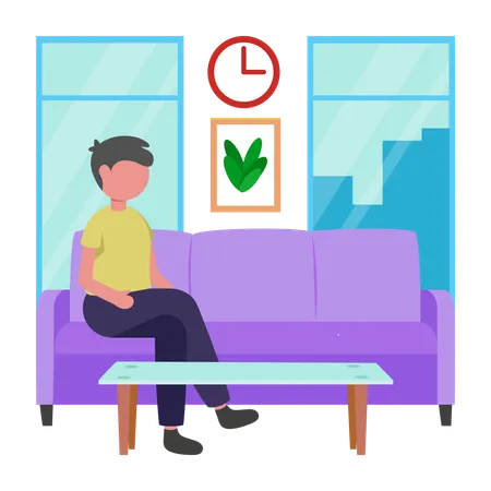 Boy sitting in Waiting Room  Illustration