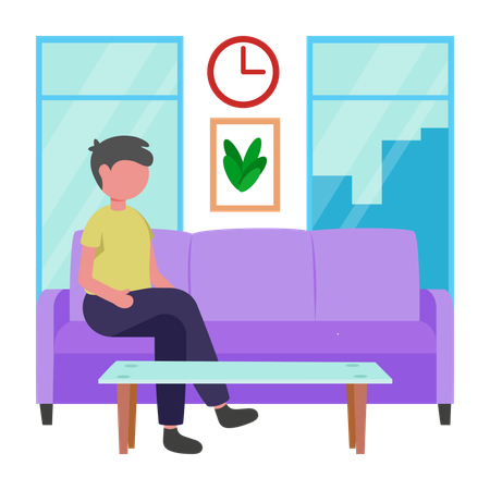 Boy sitting in Waiting Room Illustration