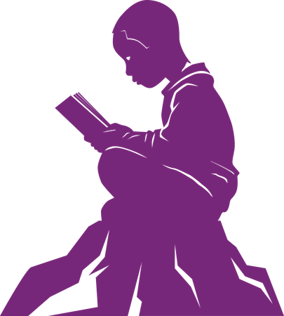 Boy Sitting lone Absorbed in Reading  Illustration