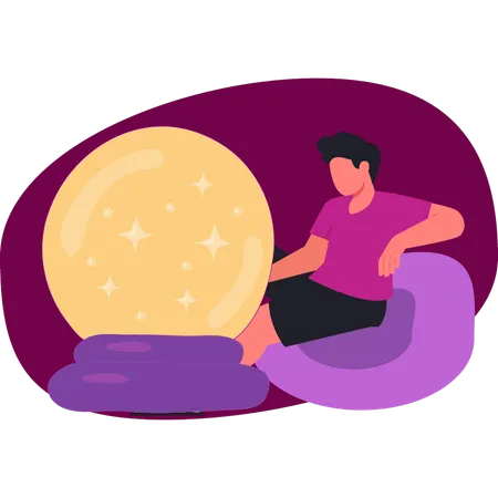 Boy sitting near magic ball  Illustration