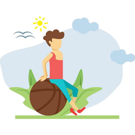 Boy sitting on a exercise ball Illustration