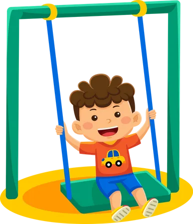 Boy Kids Sitting On A Swing Illustration
