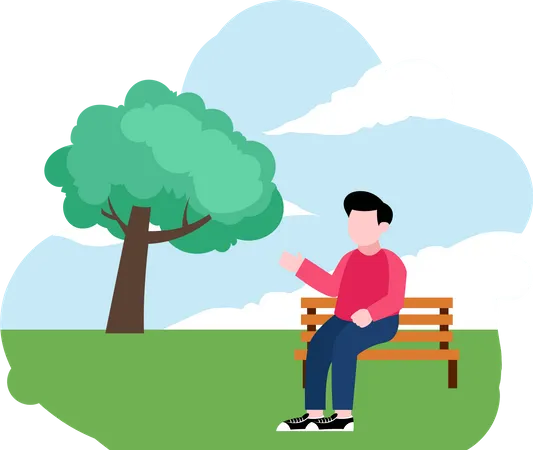 Boy sitting on bench Illustration