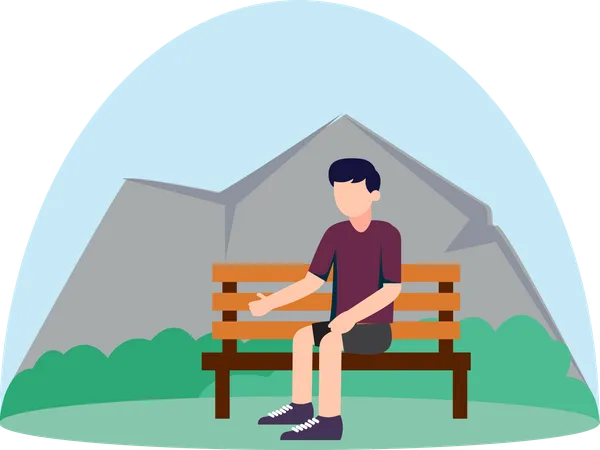 Boy sitting on bench Illustration