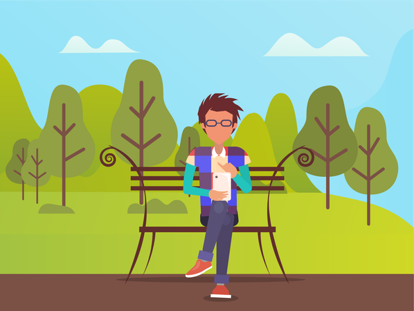 Boy sitting on bench  Illustration