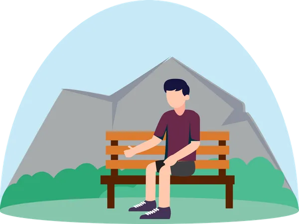 Boy sitting on bench  Illustration