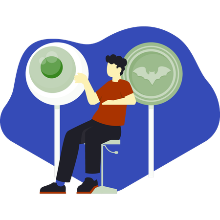 Boy sitting on chair pointing eye candy  Illustration