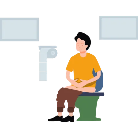 Boy sitting on commode Illustration