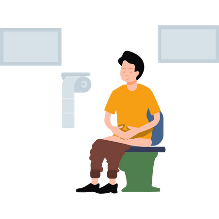 Boy sitting on commode  Illustration
