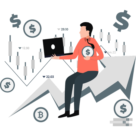 Boy sitting on growth arrow  Illustration