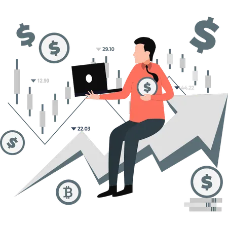 Boy sitting on growth arrow  Illustration