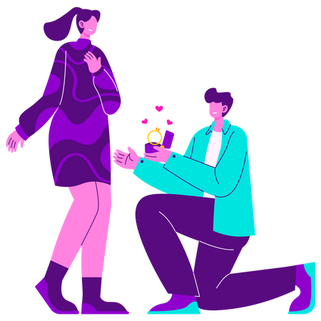 Boy sitting on knee and propose for Marriage  Illustration