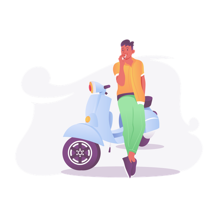 Boy sitting on Scooter and Smoking  Illustration