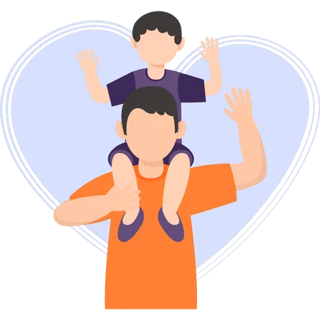 The Child Is Sitting On The Fathers Shoulder Illustration
