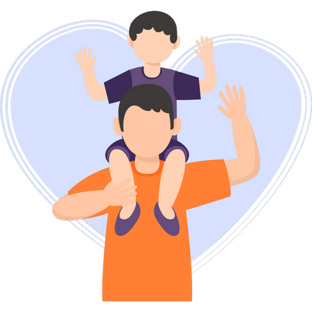 Boy sitting on the father's shoulder  Illustration