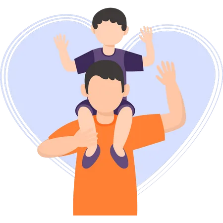 Boy sitting on the father's shoulder  Illustration