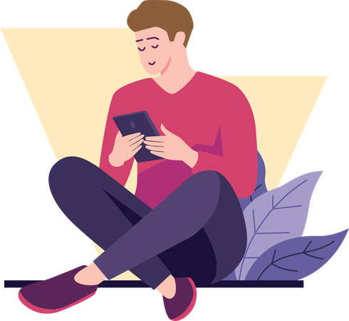Boy Sitting on the Ground Scrolling Through Social Media  Illustration