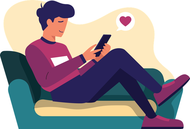 Boy Sitting on the Sofa Cross Legged Relaxed  Illustration