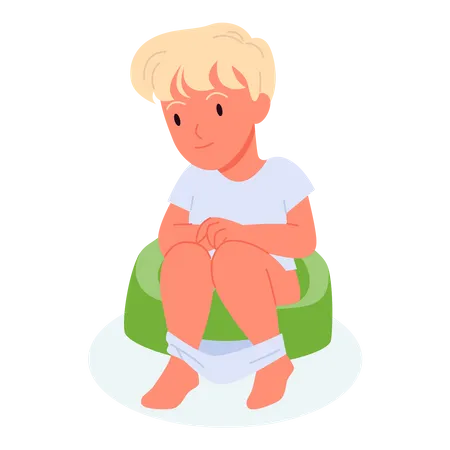 Boy Sitting On Toilet  Illustration