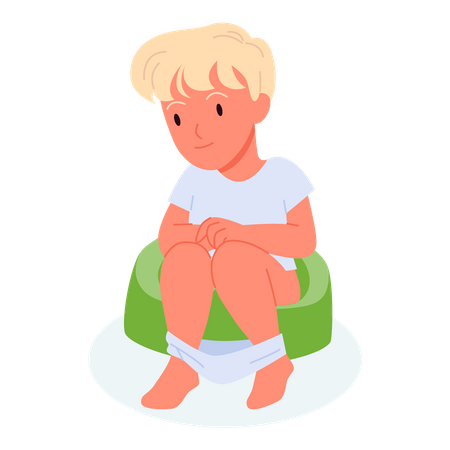 Boy Sitting On Toilet  Illustration