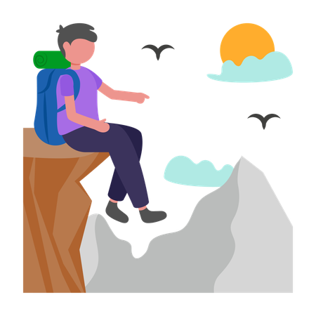 Boy sitting on top of Mountain  Illustration
