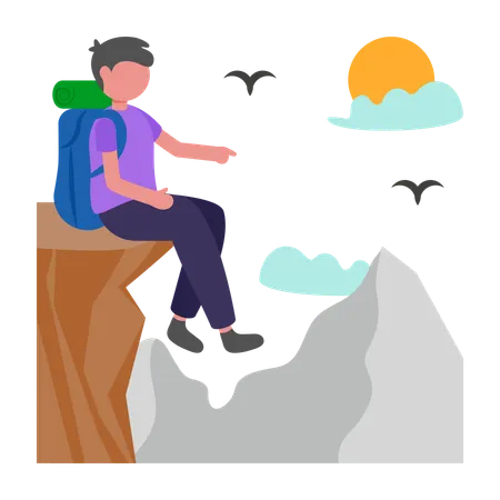 Boy sitting on top of Mountain  Illustration
