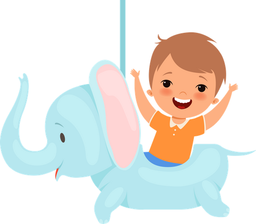 Boy sitting on toy elephant Illustration