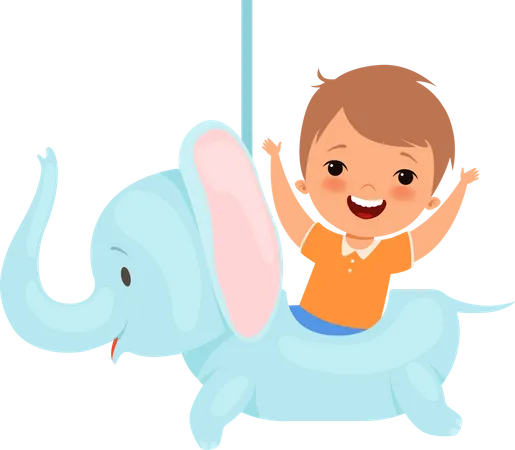 Boy sitting on toy elephant  Illustration