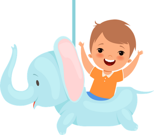 Boy sitting on toy elephant  Illustration