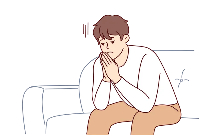 Boy sitting stressed on couch  Illustration