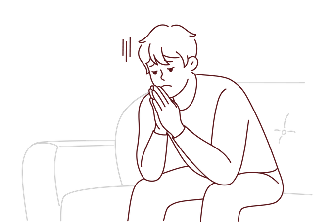 Boy sitting stressed on couch  Illustration