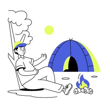 Customizable Line Illustration Of Camping Site Illustration
