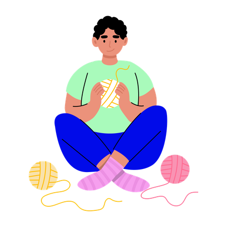 Boy sitting with yarn ball  Illustration