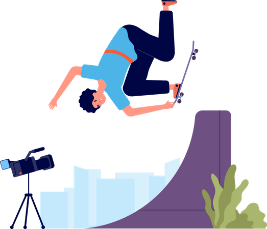 Boy skateboarder vlogging  Illustration