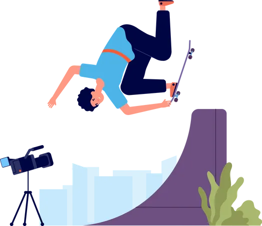 Boy skateboarder vlogging  Illustration