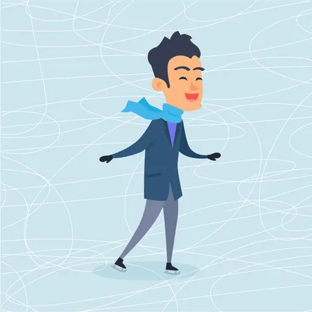 Boy Skating on Frozen Surface  Illustration