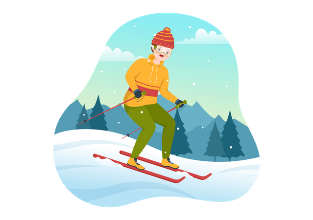 Boy skiing down the mountain  Illustration