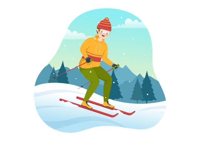 Boy skiing down the mountain  Illustration