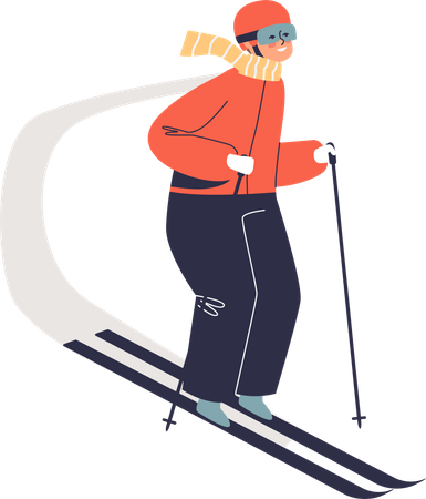 Boy skiing downhill  Illustration