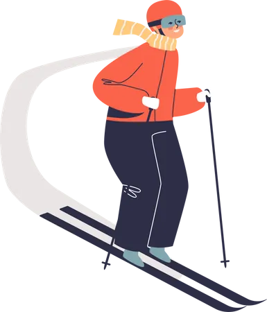 Boy skiing downhill  Illustration