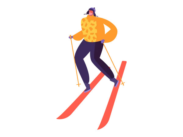 Boy skiing in winter Illustration