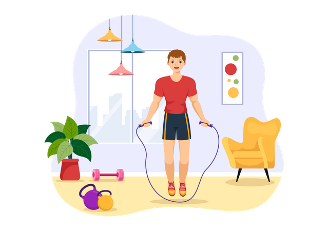 Boy Skipping Rope at home  Illustration