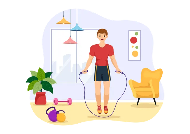 Boy Skipping Rope at home  Illustration