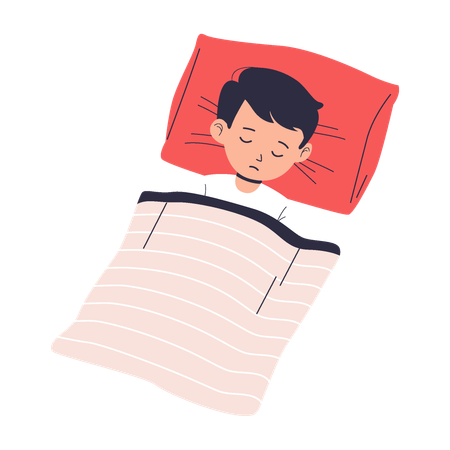 ベッドで眠る少年  イラスト