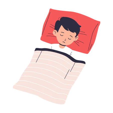 ベッドで眠る少年  イラスト