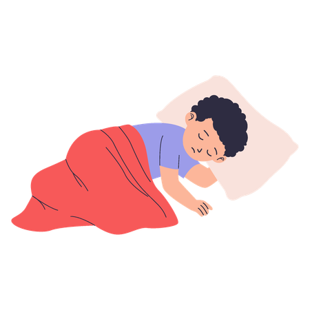 ベッドで眠る少年  イラスト