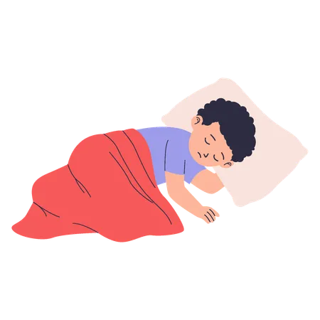 ベッドで眠る少年  イラスト