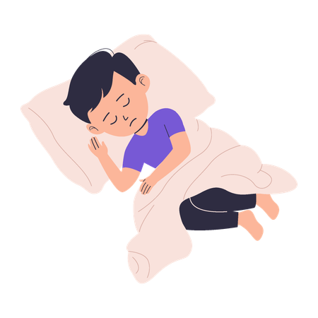 ベッドで眠る少年  イラスト