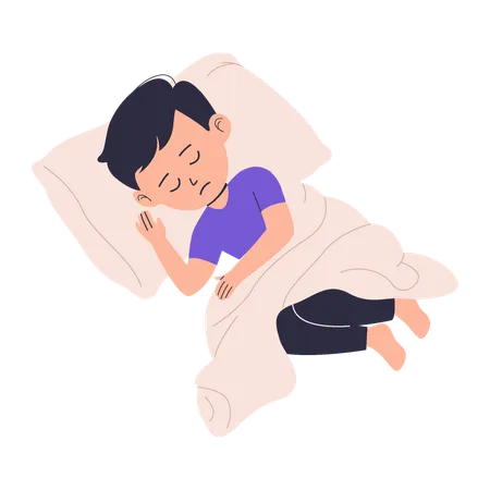 ベッドで眠る少年  イラスト