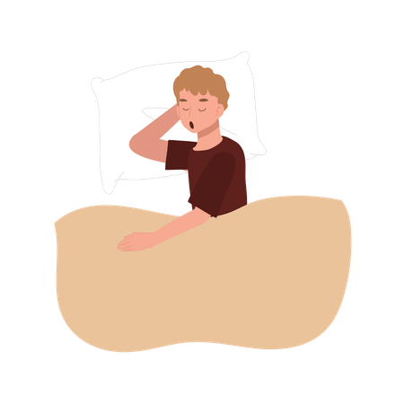 パジャマを着てベッドで眠る男の子  イラスト